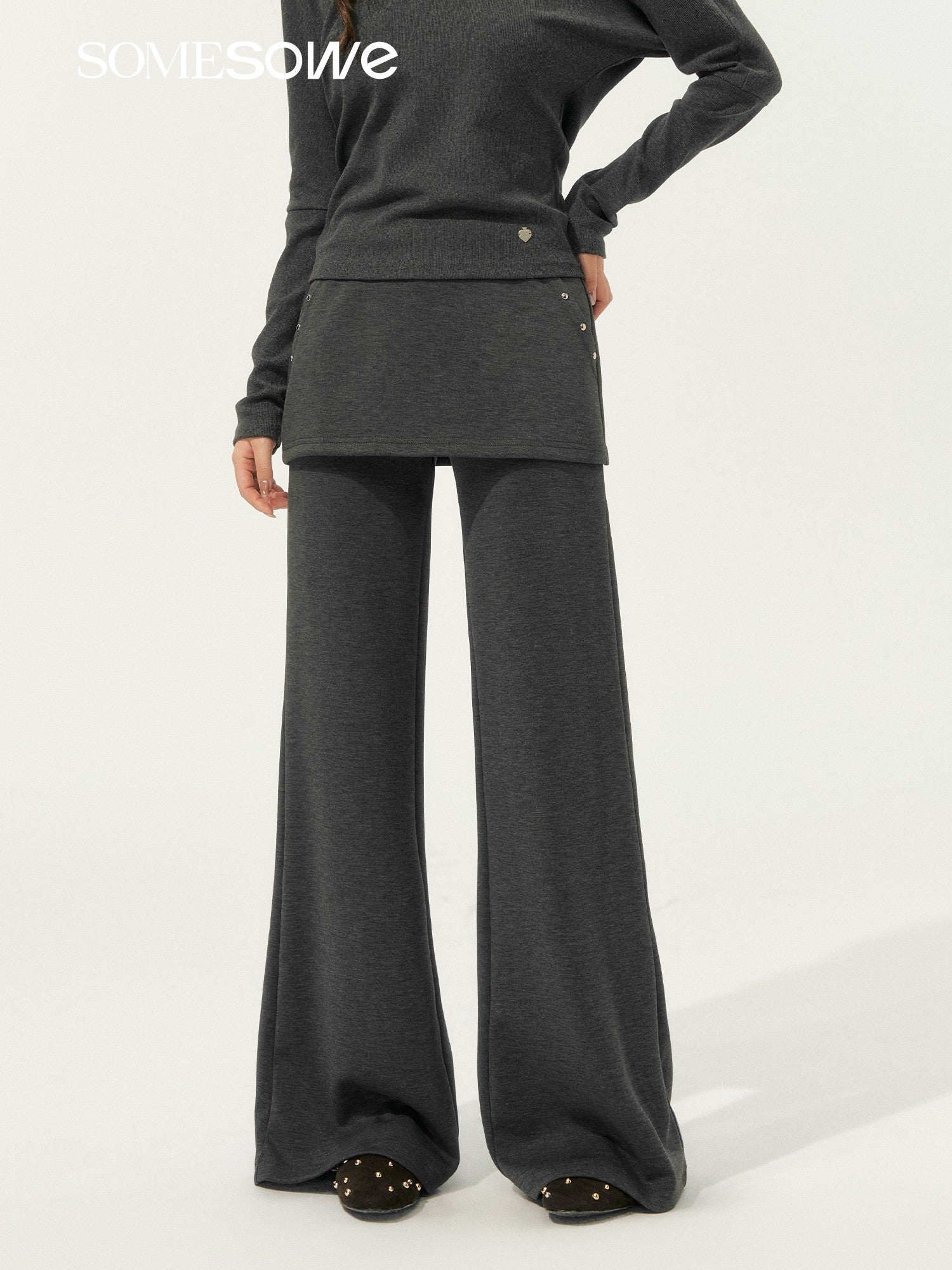 SOMESOWE S2508189&S2508190 Lazy style bat sleeve V-neck top + pants set