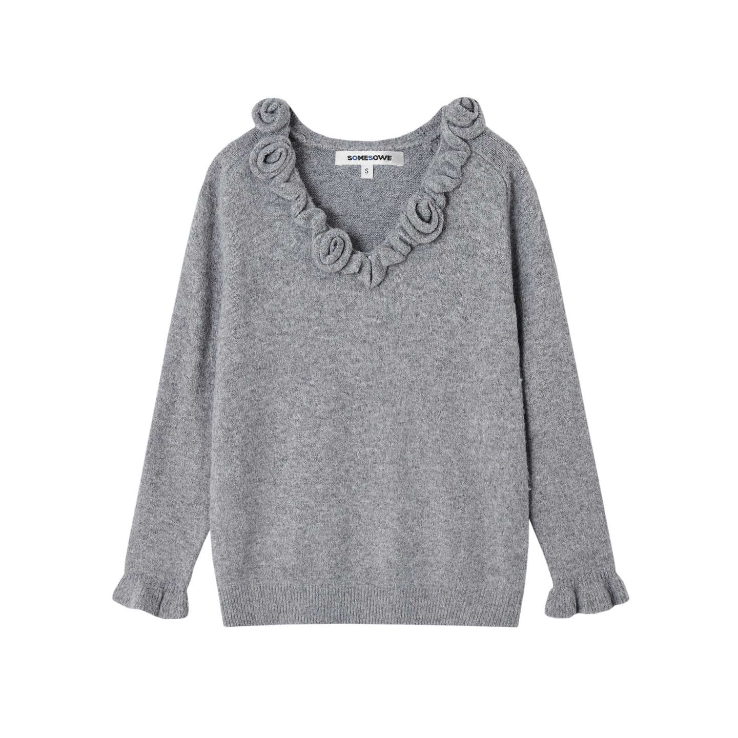 SOMESOWE S2508280&S2508281 Rose V-neck long sleeved sweater + skirt set