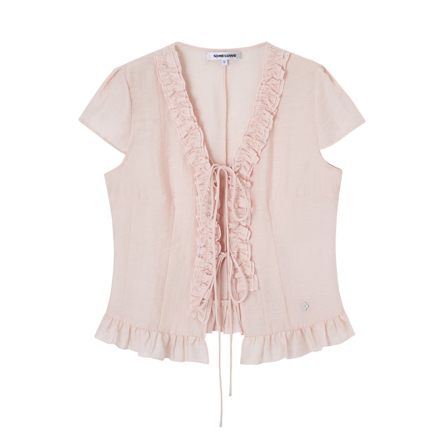 SOMESOWE S2609083 French V-neck lace short sleeved shirt