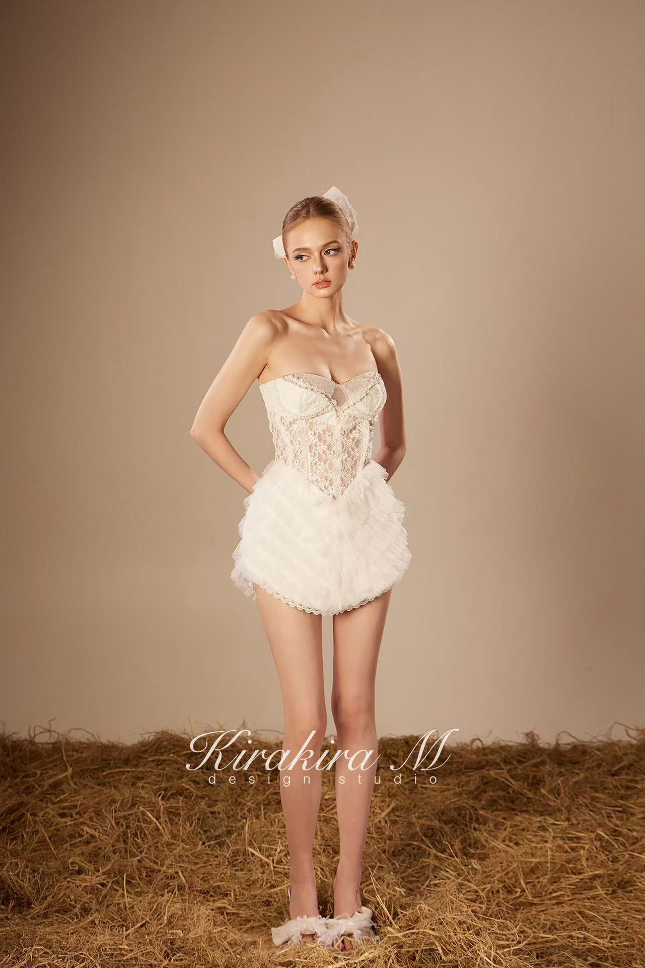 KiraKira.M K121148 "Wonderlust" White glitter layers of lace dress