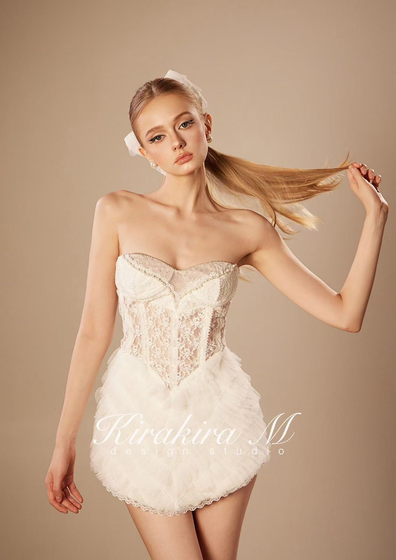 KiraKira.M K121148 "Wonderlust" White glitter layers of lace dress
