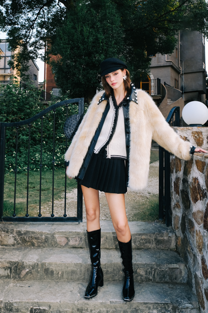 DIANA VEVINA D42W16ZY9022X leather feel fur jacket