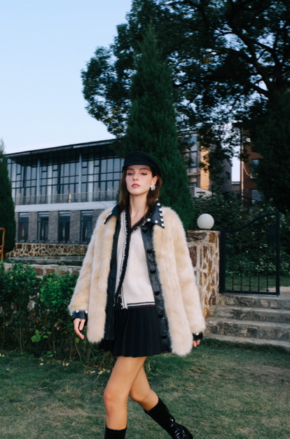 DIANA VEVINA D42W16ZY9022X leather feel fur jacket