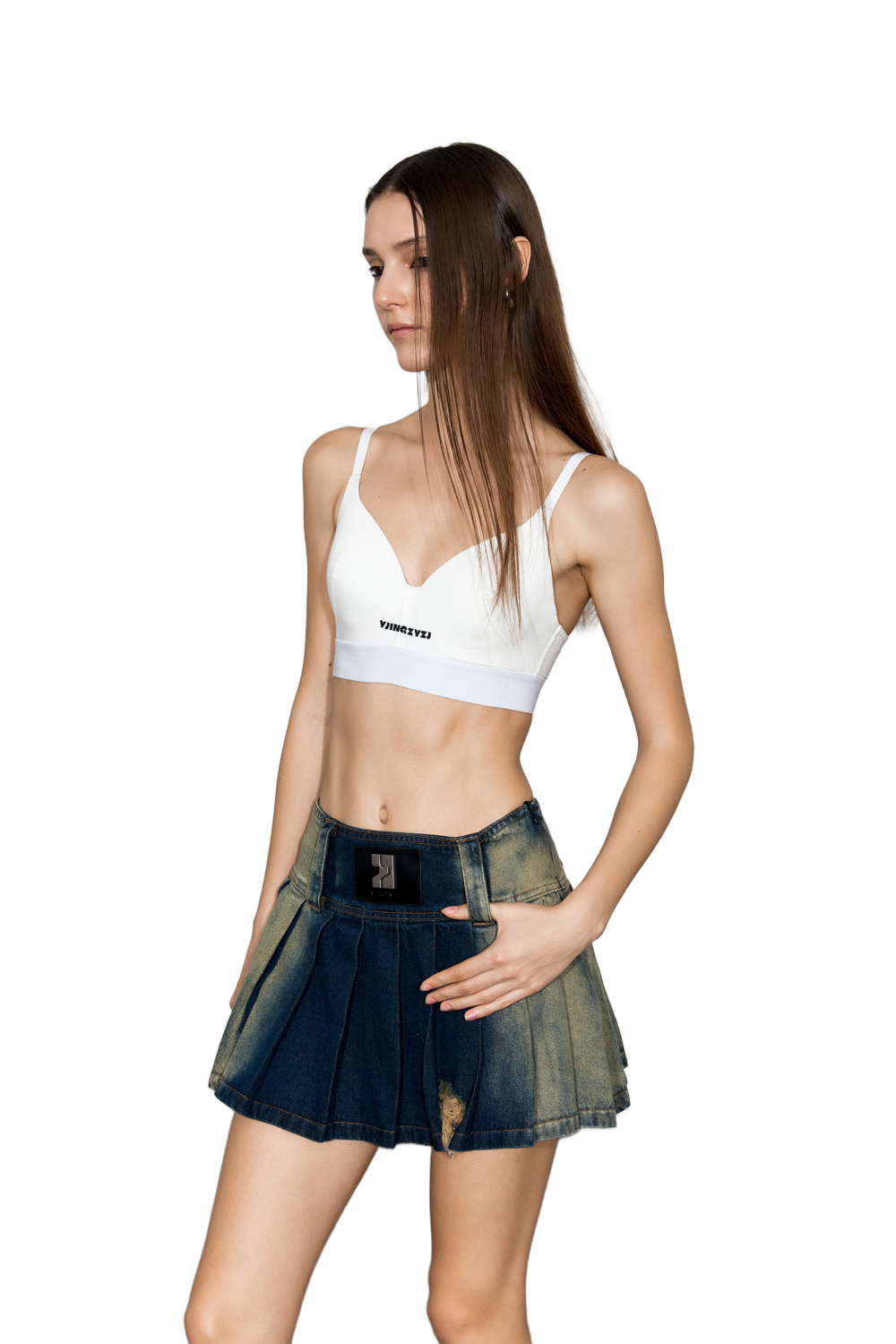 YJ1NGZYZJ GRADIENT PLEATED DENIM MINISKIRT