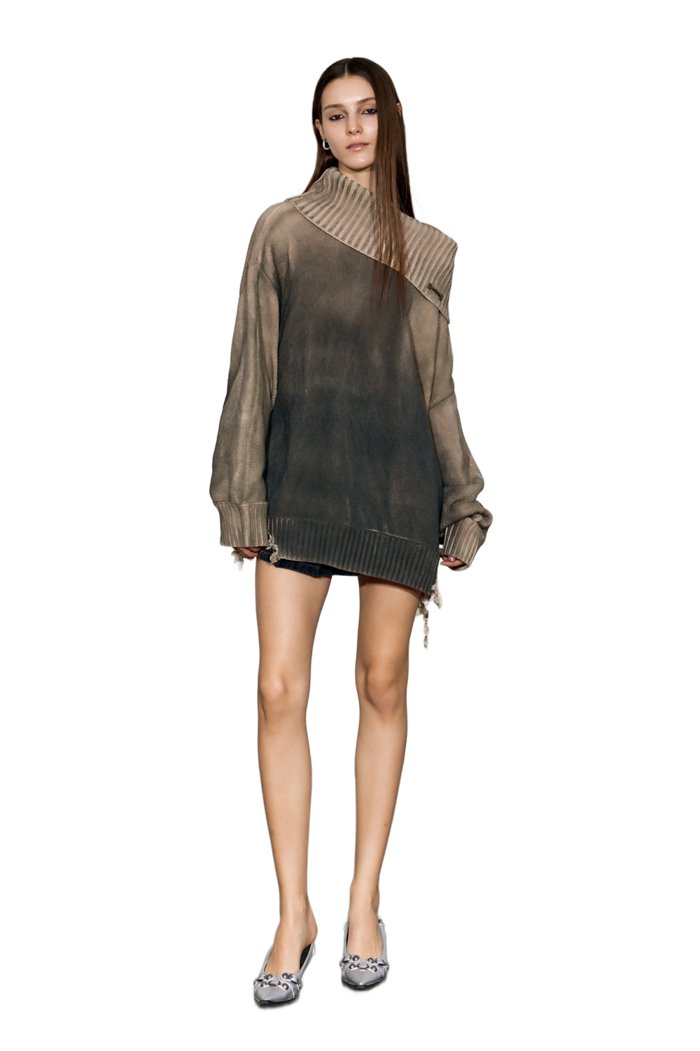 YJ1NGZYZJ Distressed Oversized Sweater In Dark Brown
