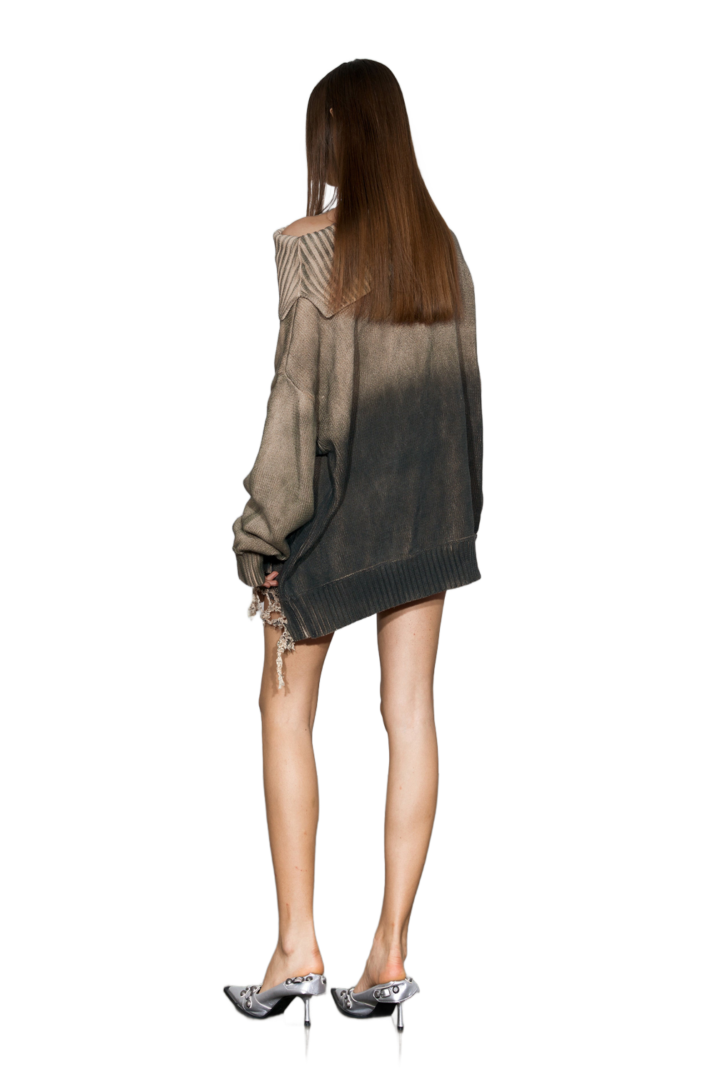 YJ1NGZYZJ Distressed Oversized Sweater In Dark Brown