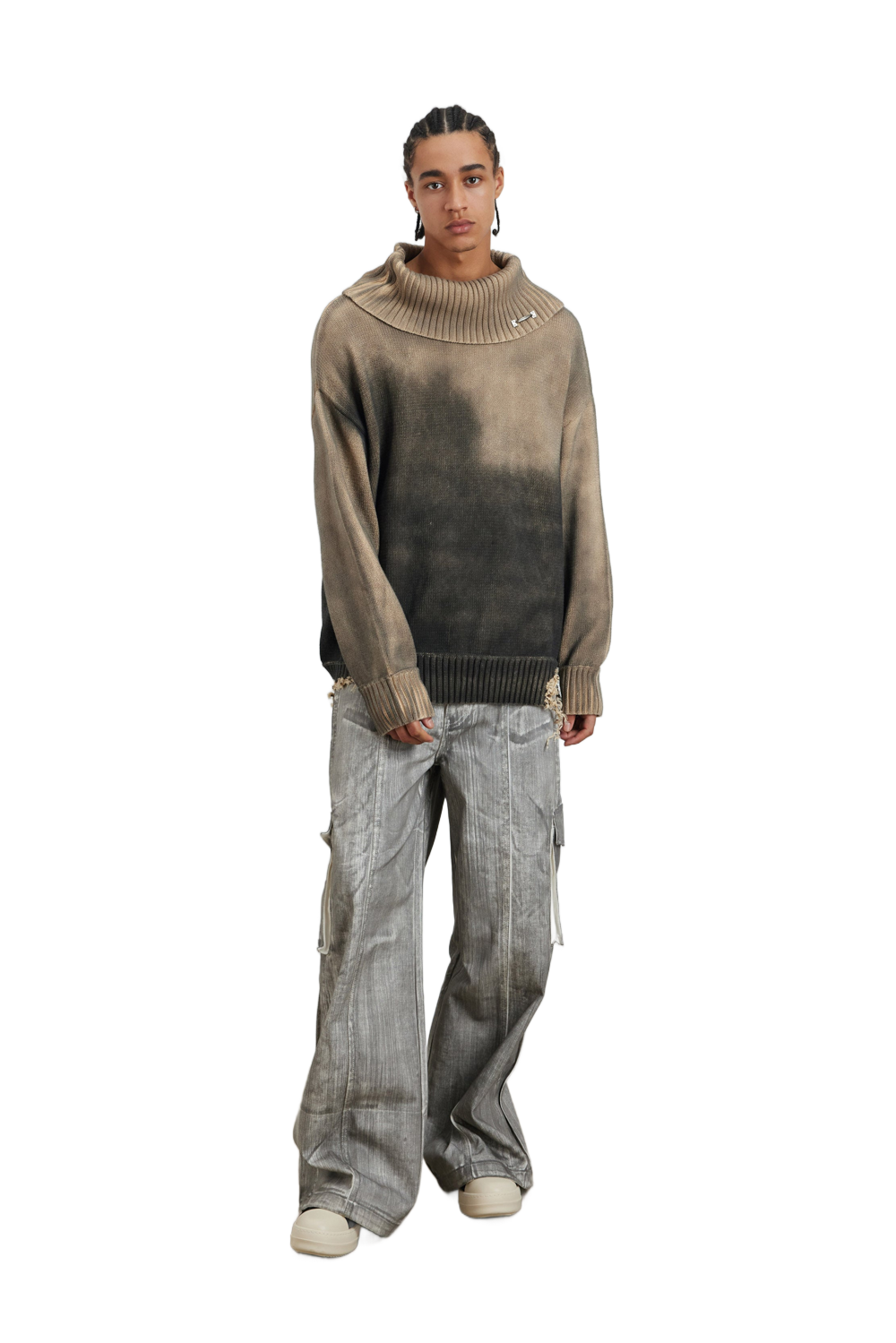 YJ1NGZYZJ Distressed Oversized Sweater In Dark Brown