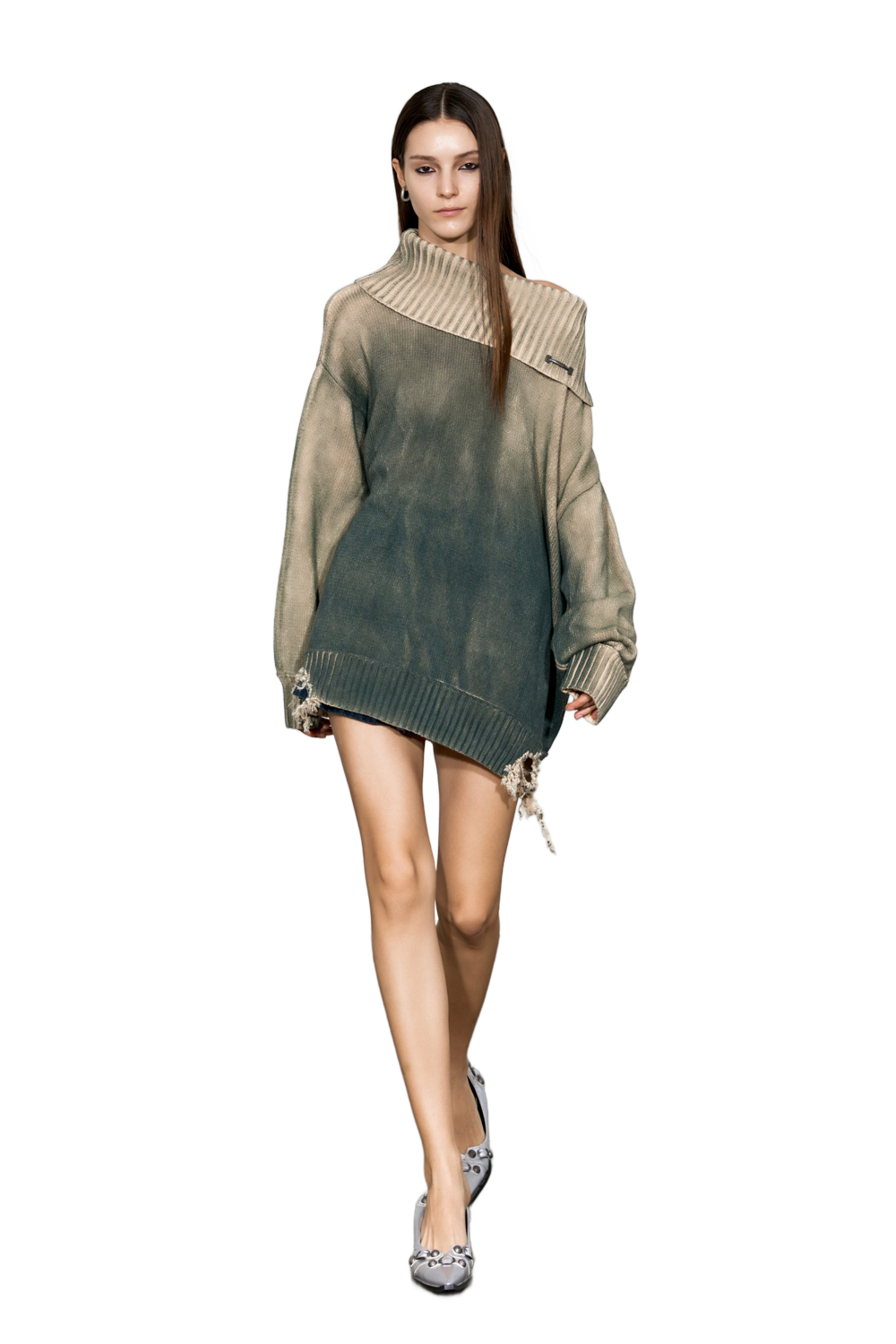 YJ1NGZYZJ Distressed Oversized Sweater In Green