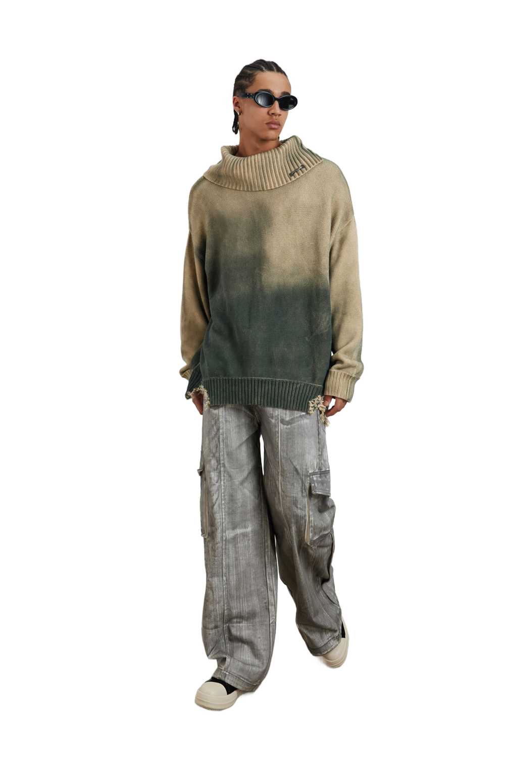 YJ1NGZYZJ Distressed Oversized Sweater In Green