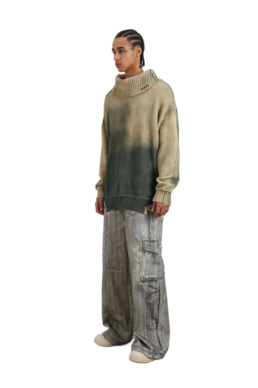 YJ1NGZYZJ Distressed Oversized Sweater In Green