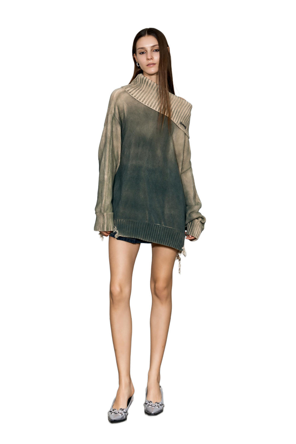 YJ1NGZYZJ Distressed Oversized Sweater In Green