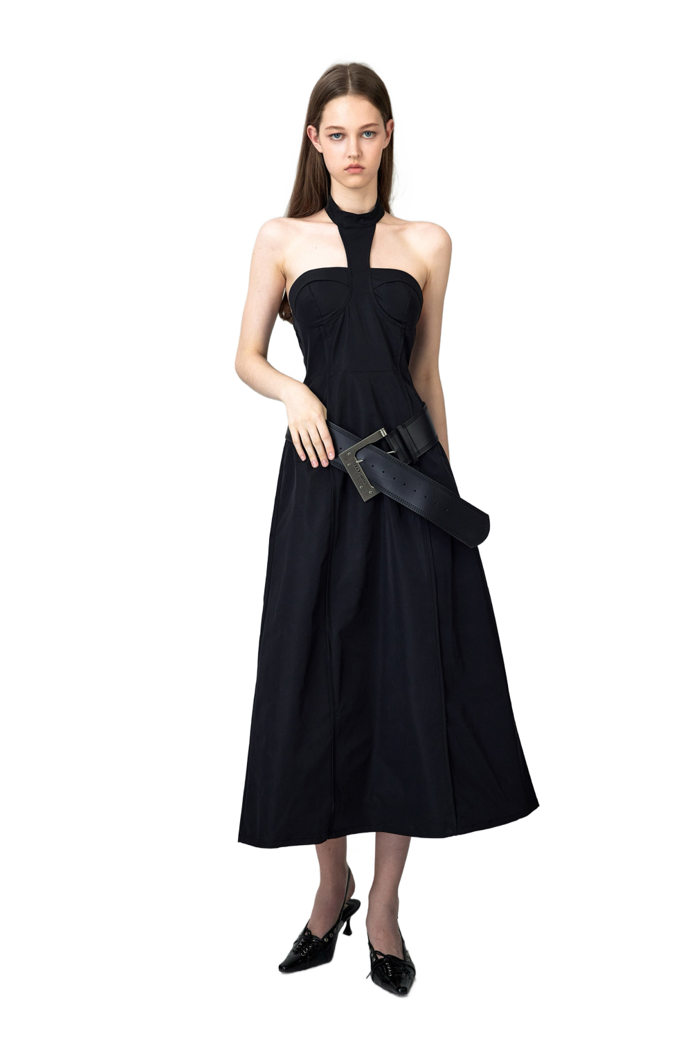 YJ1NGZYZJ Nylon Halter Midi Dress