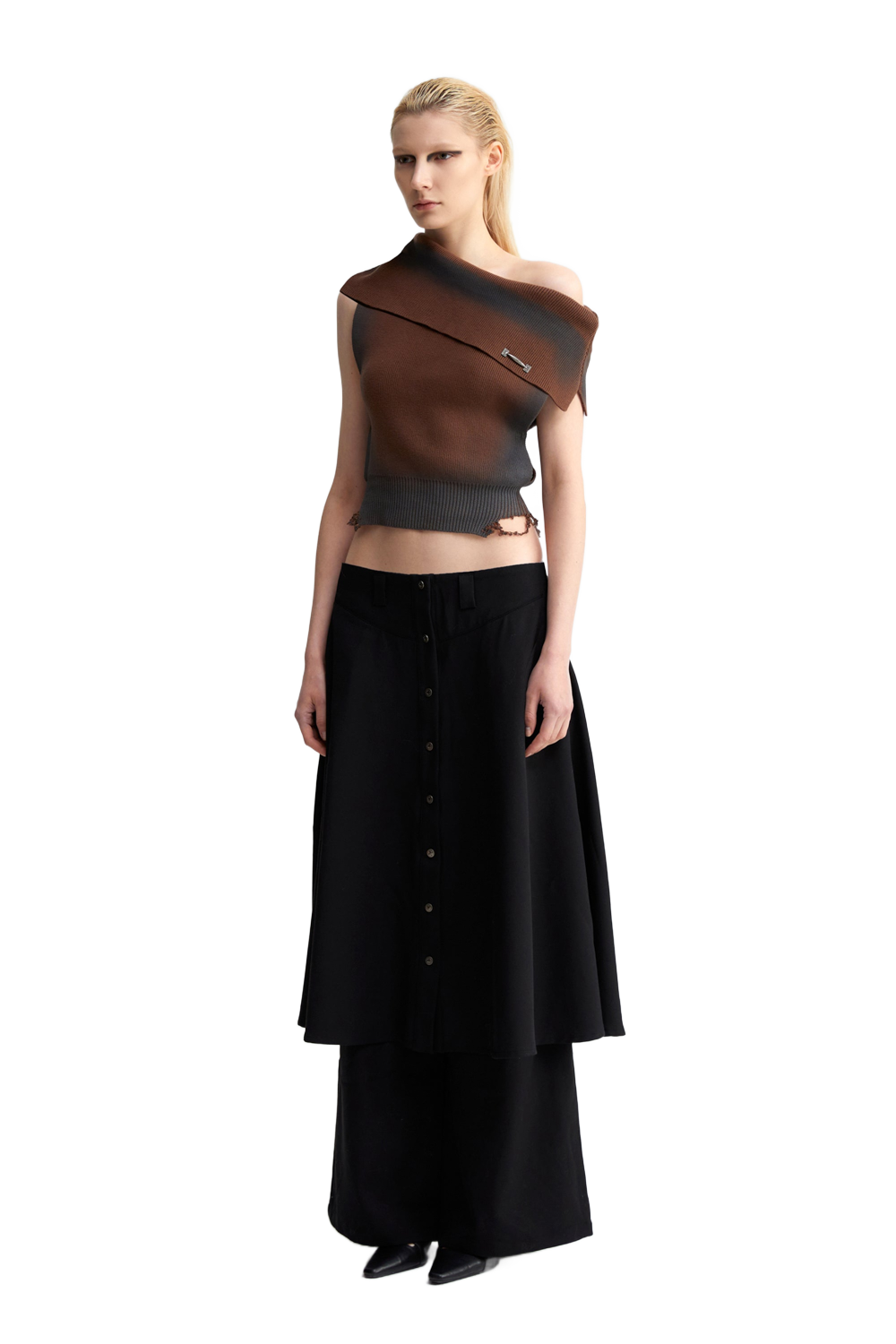 YJ1NGZYZJ One Shoulder Knit Top In Brown