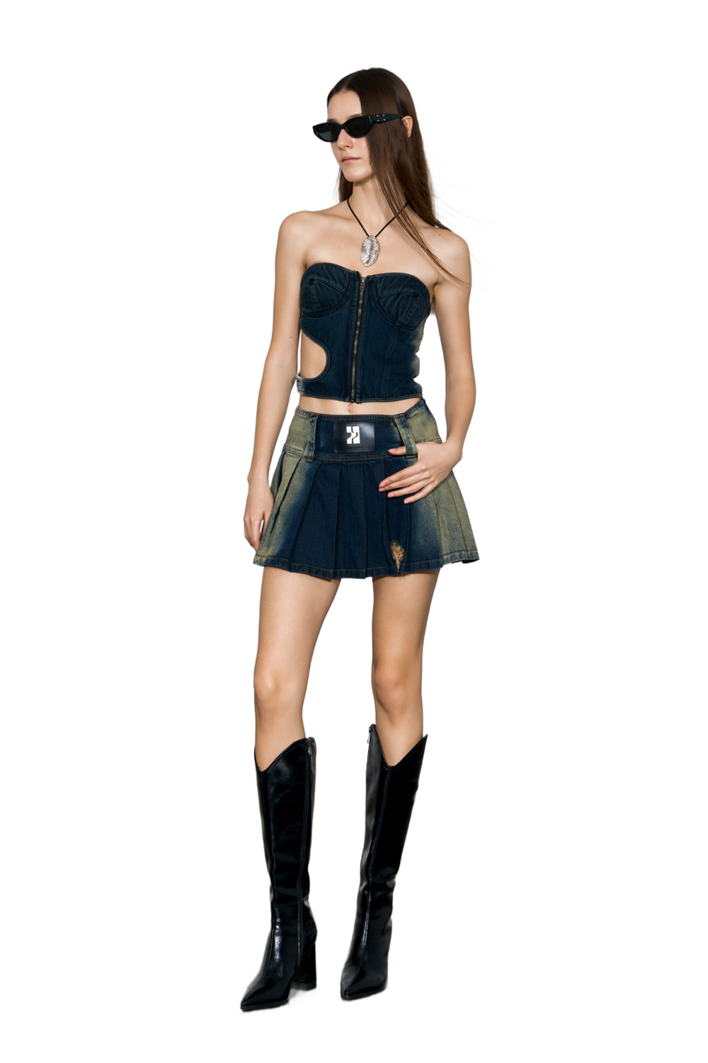 YJ1NGZYZJ Cut-Out Denim Tube Top