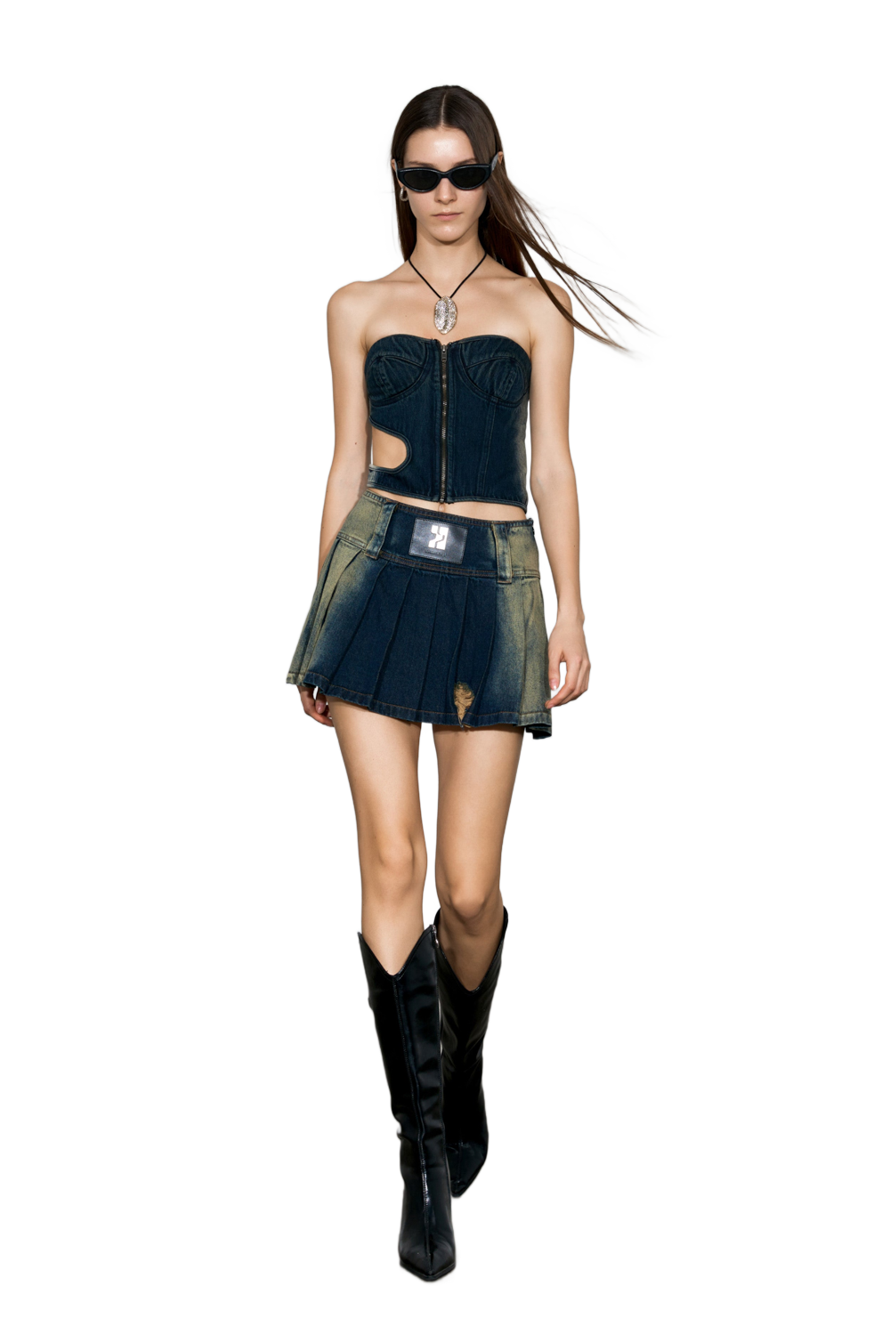 YJ1NGZYZJ Cut-Out Denim Tube Top
