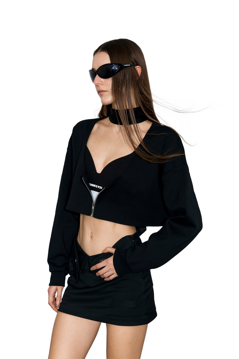 YJ1NGZYZJ Scoop-Neck Cropped Jacket In Black
