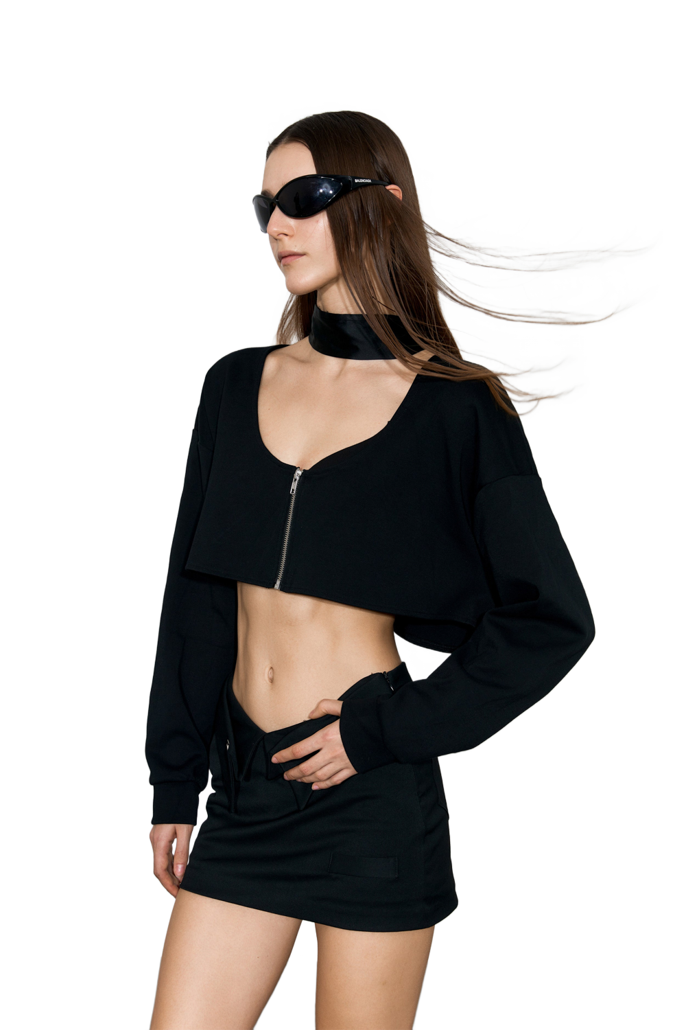 YJ1NGZYZJ Scoop-Neck Cropped Jacket In Black
