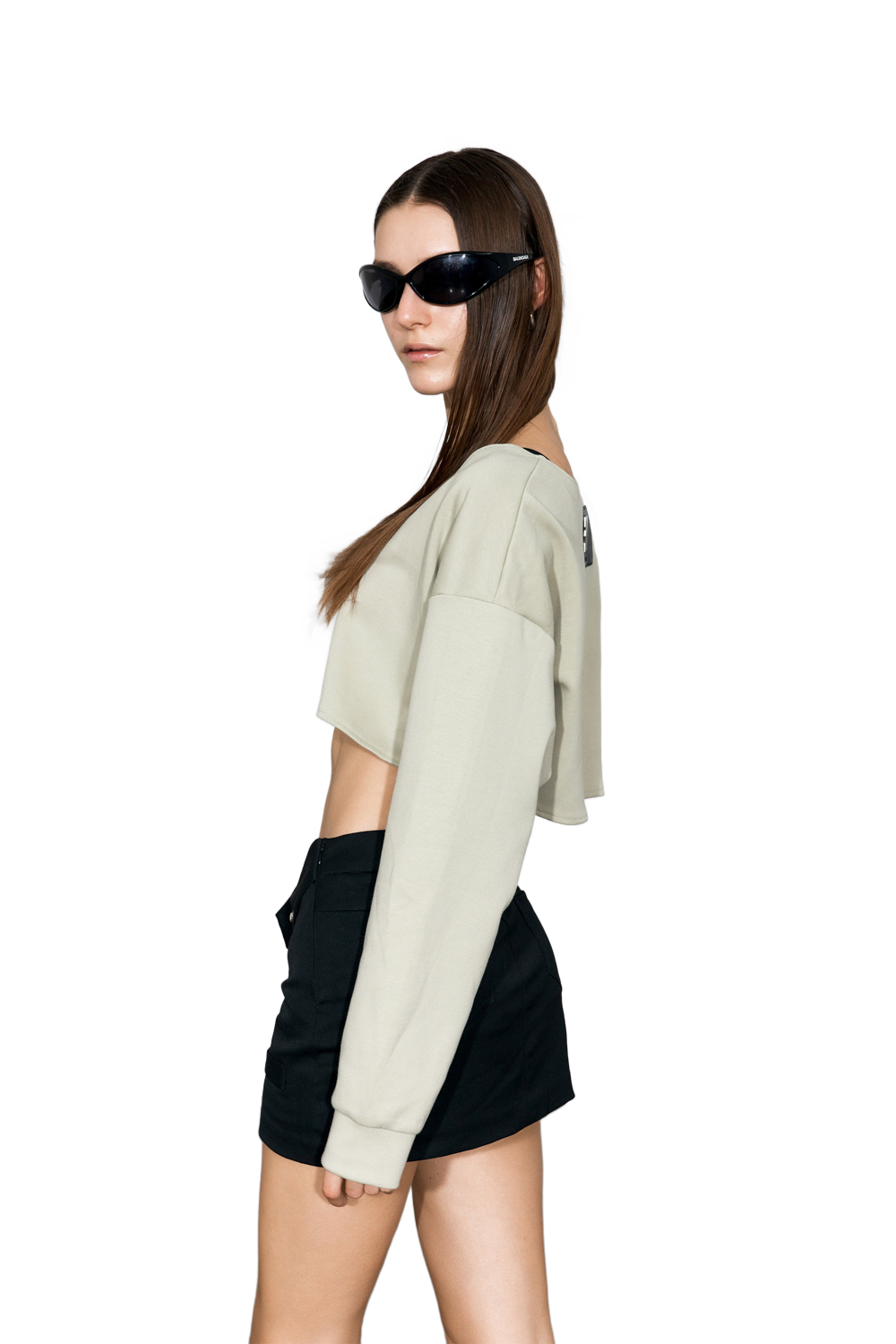 YJ1NGZYZJ Scoop-Neck Cropped Jacket In Grayish Green