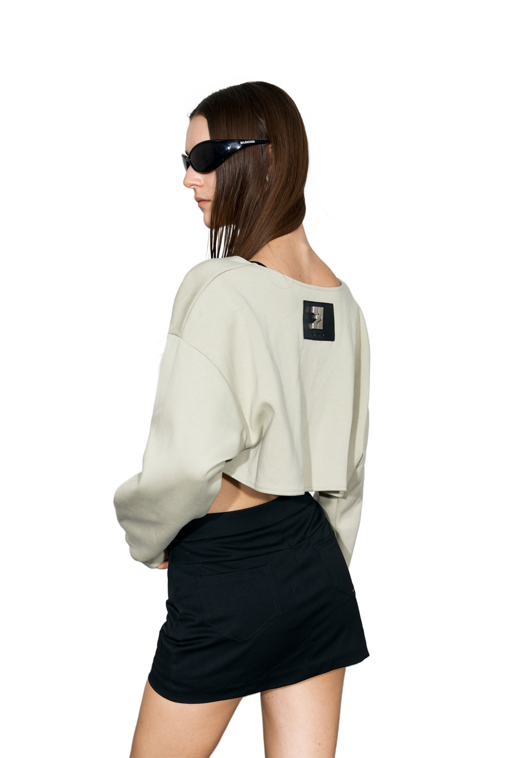 YJ1NGZYZJ Scoop-Neck Cropped Jacket In Grayish Green