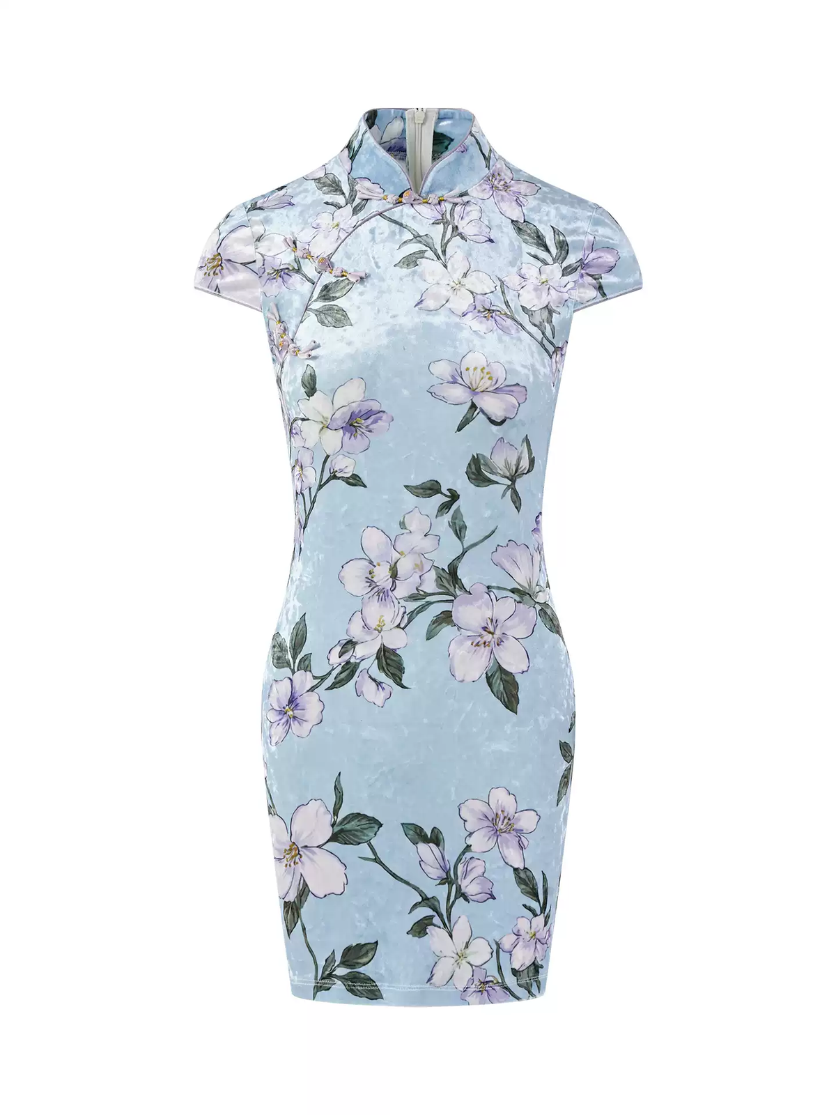 FIND YA WINGS Fresh Blue Velvet Mini Cheongsam