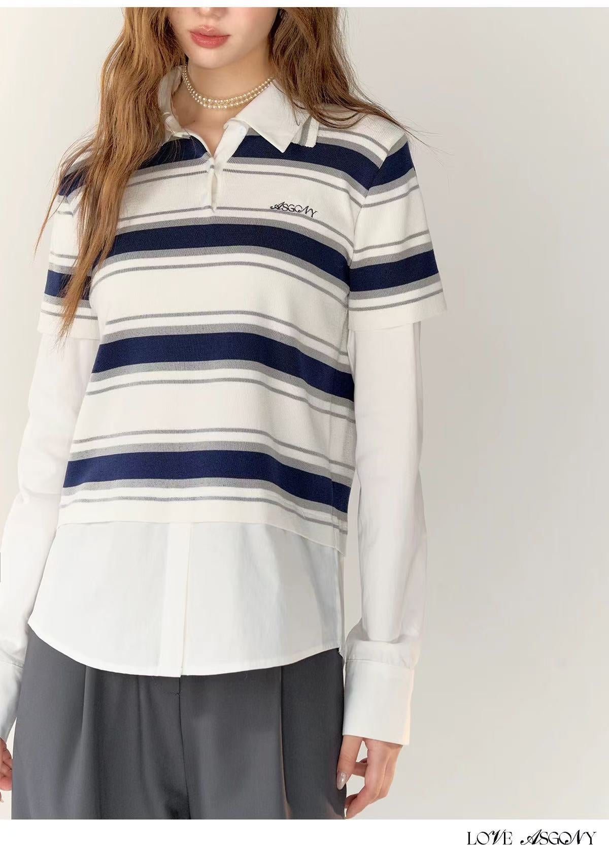 AsGony ASG24748 Fake two pieces long sleeved top