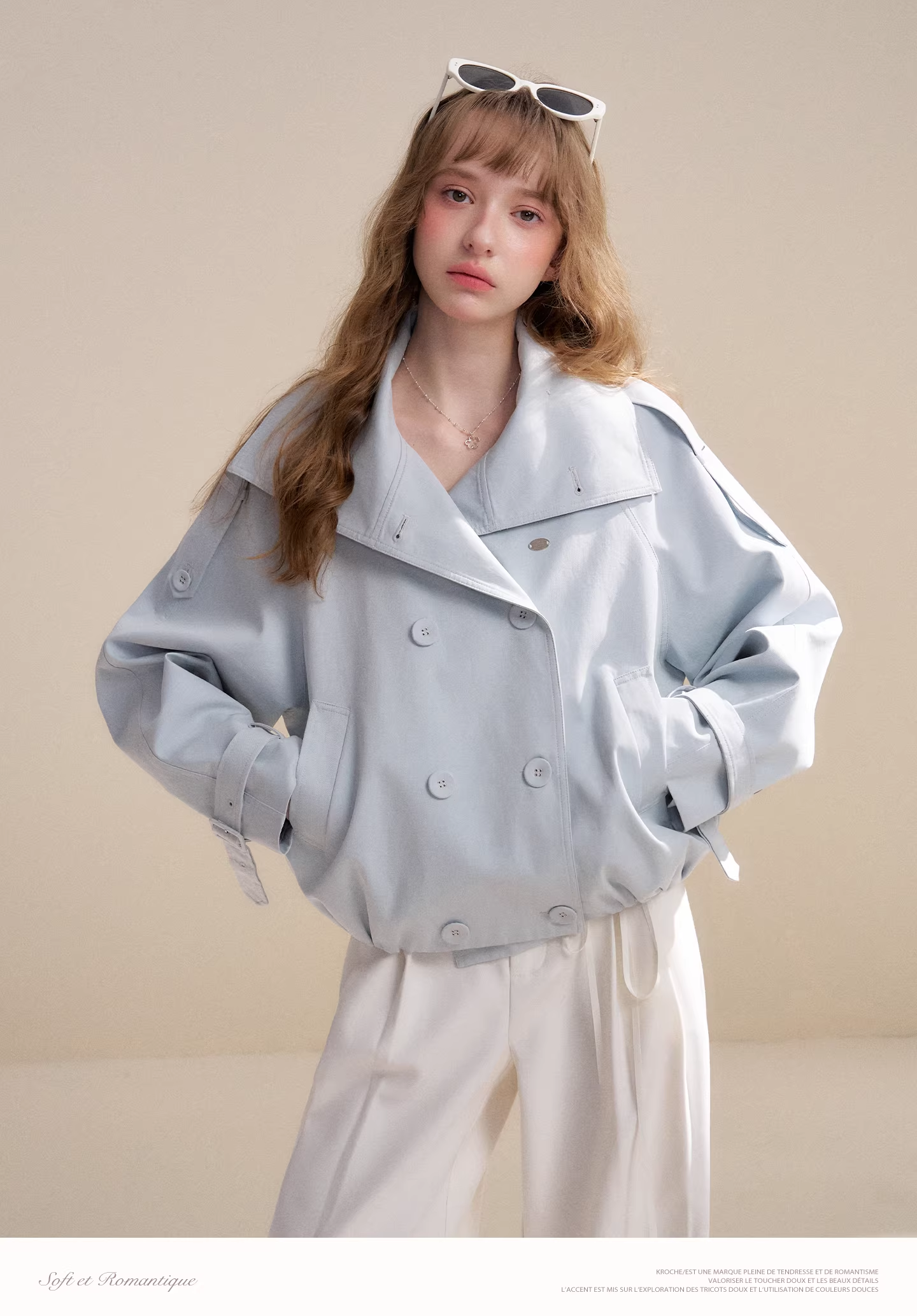 Kroche KZQ2021 Double breasted short windbreaker jacket