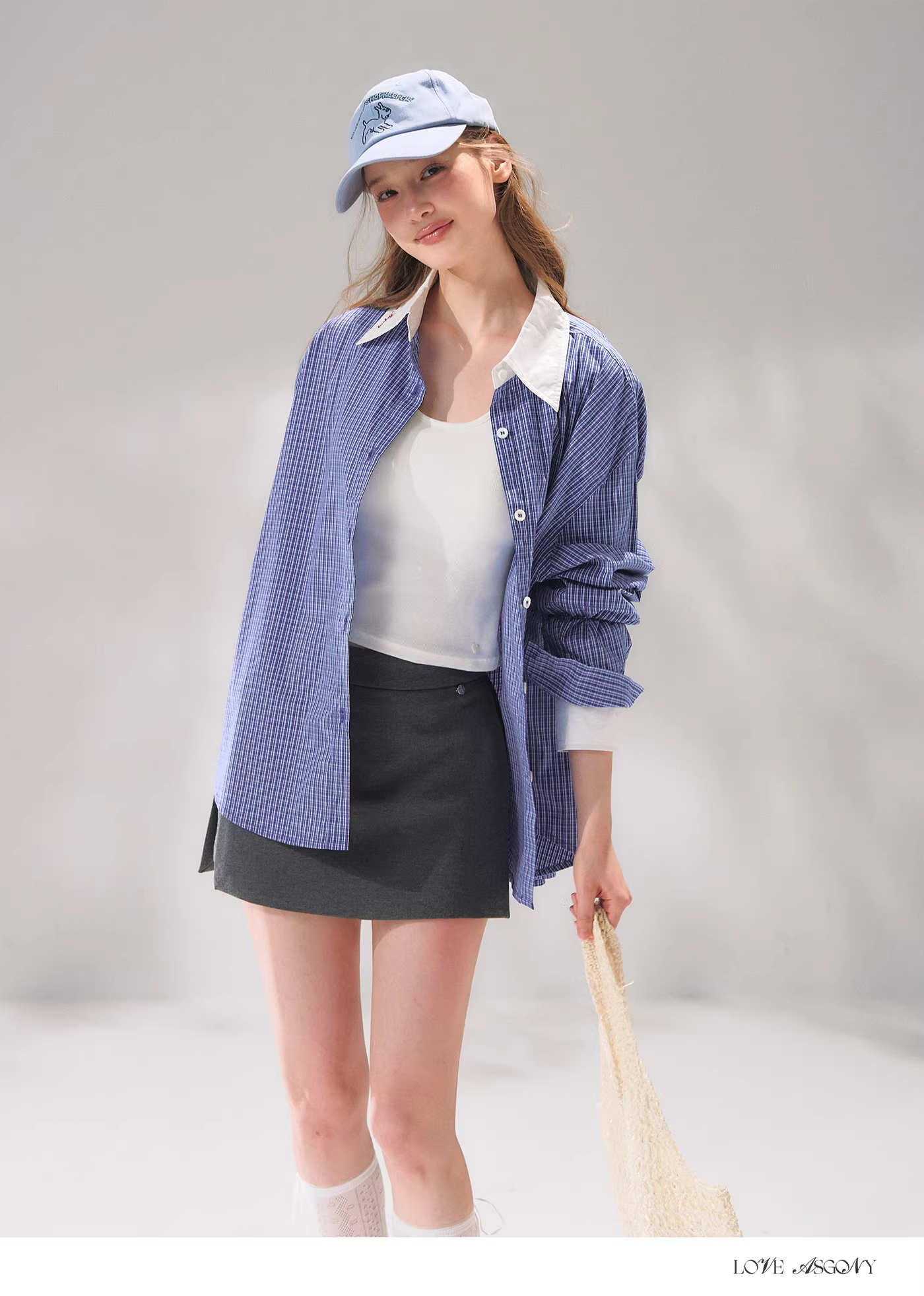 AsGony ASG26057 Fake two checkered long sleeved shirts