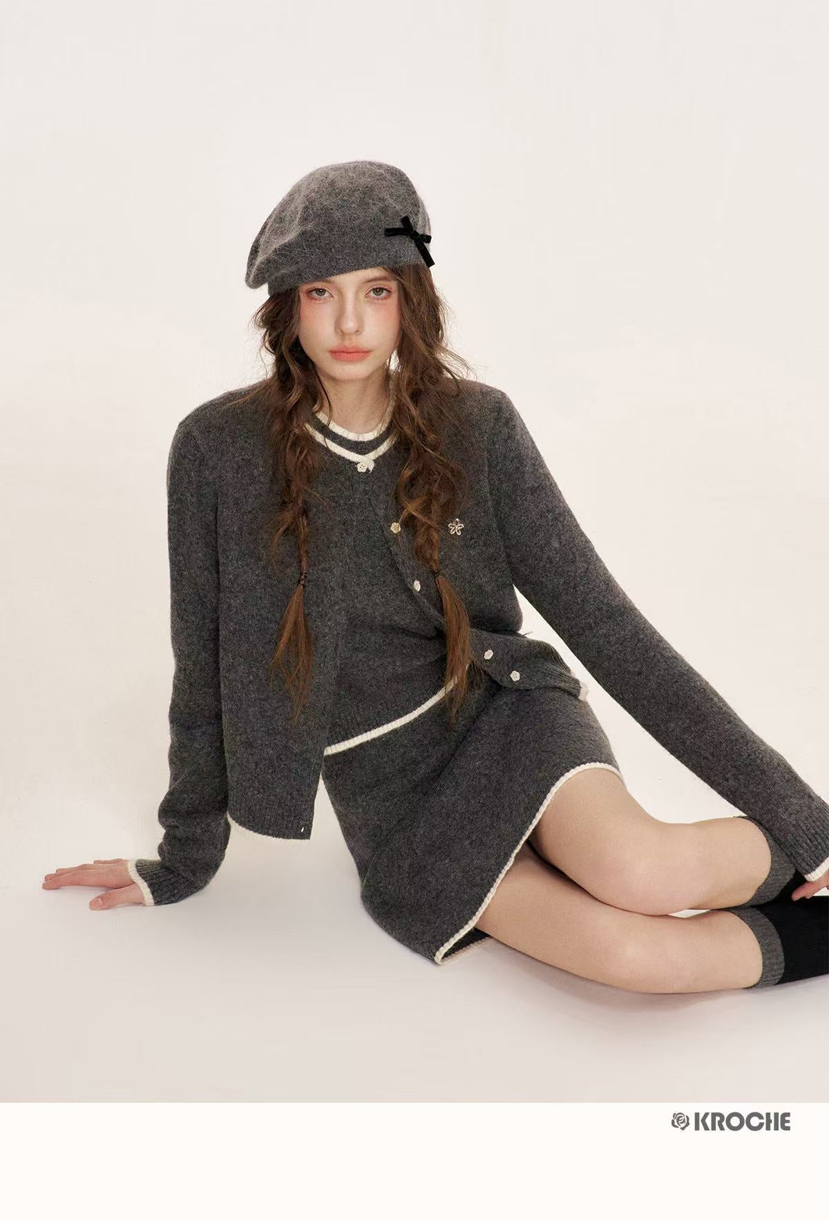 Kroche Wool blend knit three piece set