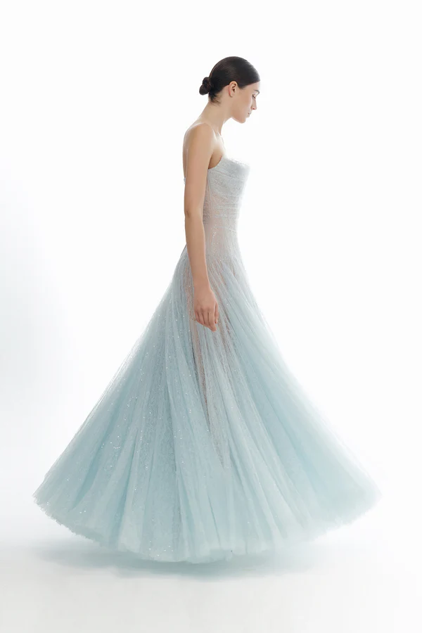 Montsand Draped Lace Maxi Dress-Blue