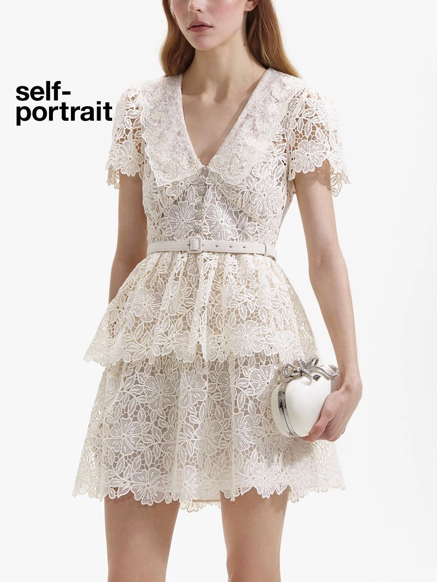 Self-Portrait CREAM COLLAR MINI DRESS