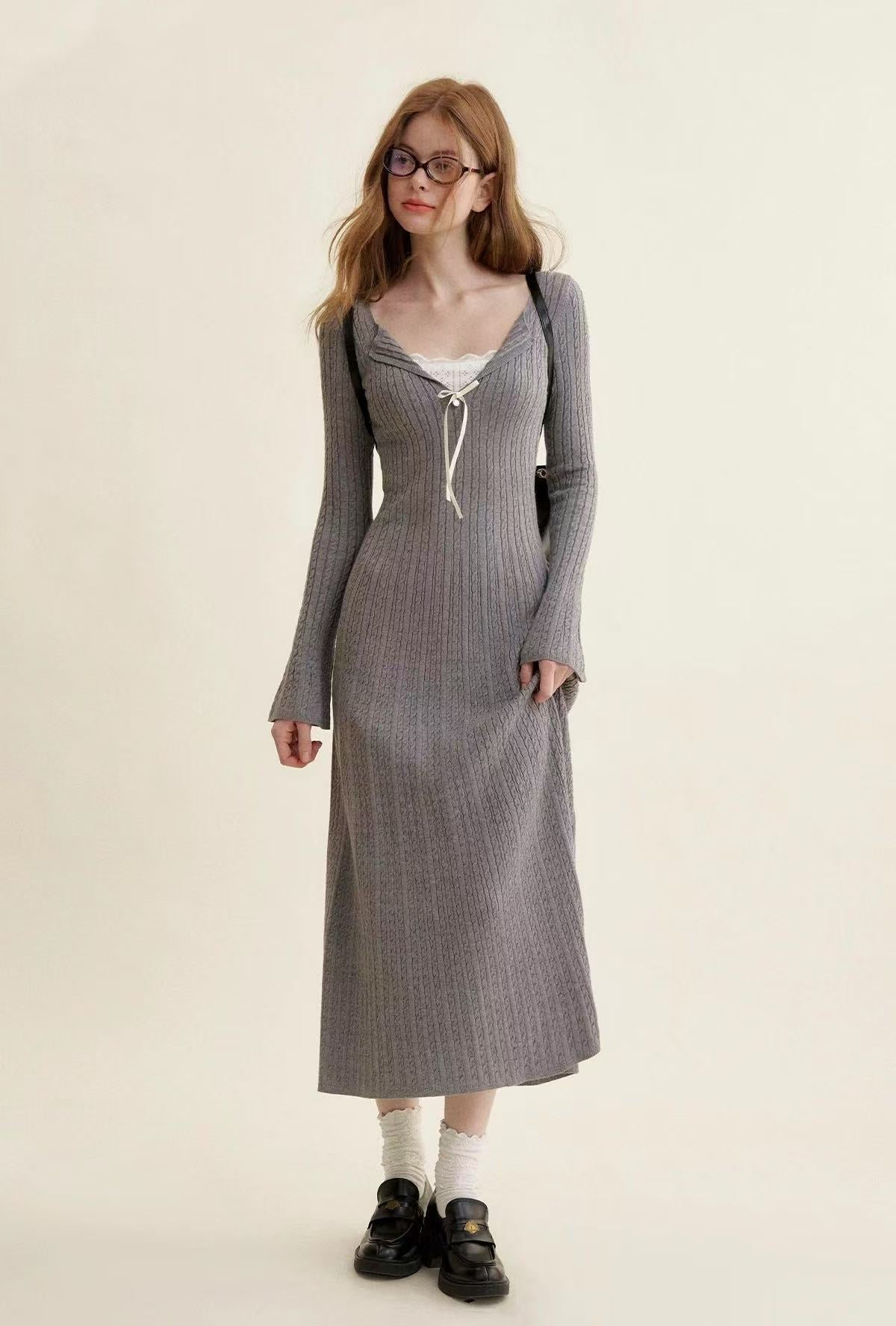 Kroche Lace Grey Knitted Dress