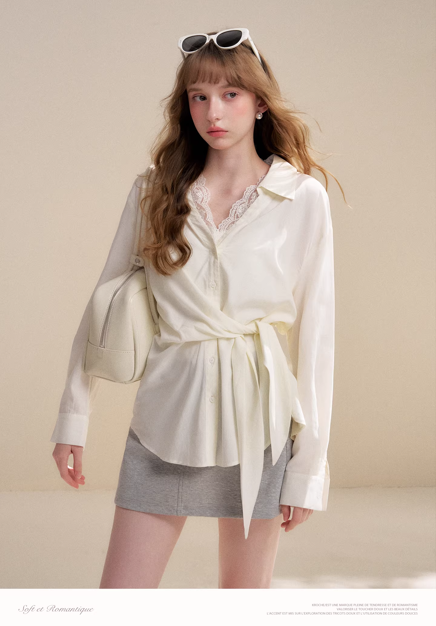 Kroche KBS4016 Lace patchwork long sleeved shirt