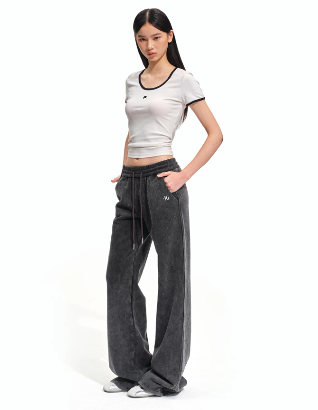 NAWS NAW-K011826 Gray Rhinestone Straight-Leg Pants