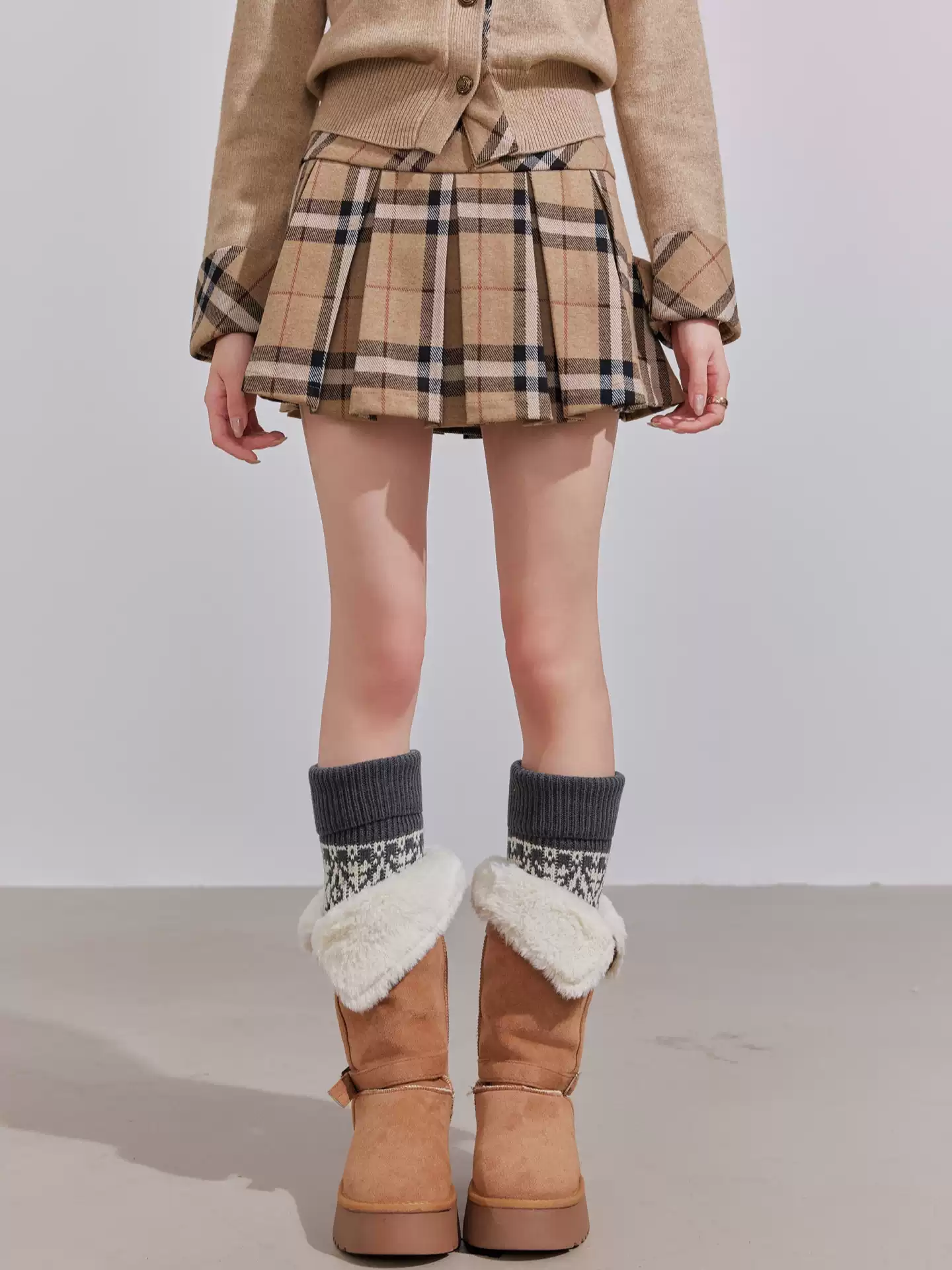 OTEBANBASS Preppy Knit Cardigan & Plaid Skirt Set(SEPERATE)