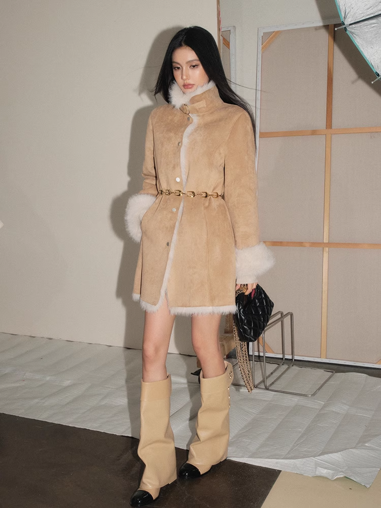 OLIVIA DUO DWT25415 Fur-Lined Khaki Jacket