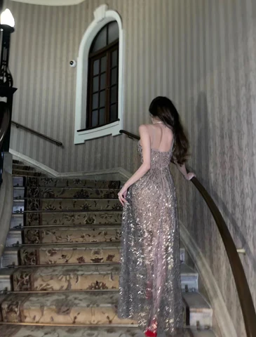 IN-STOCK Self-Portrait leaf sequin ruffle maxi dress