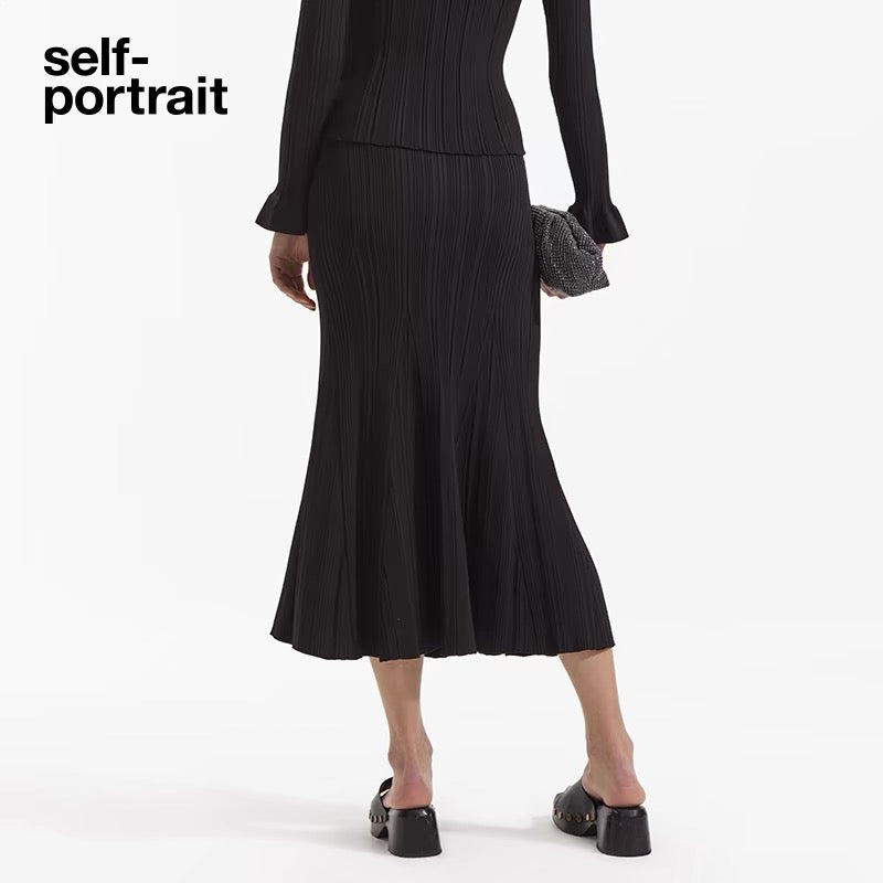 Self-Portrait BLAKC RIBBED VISCOSE KNIT DRESS