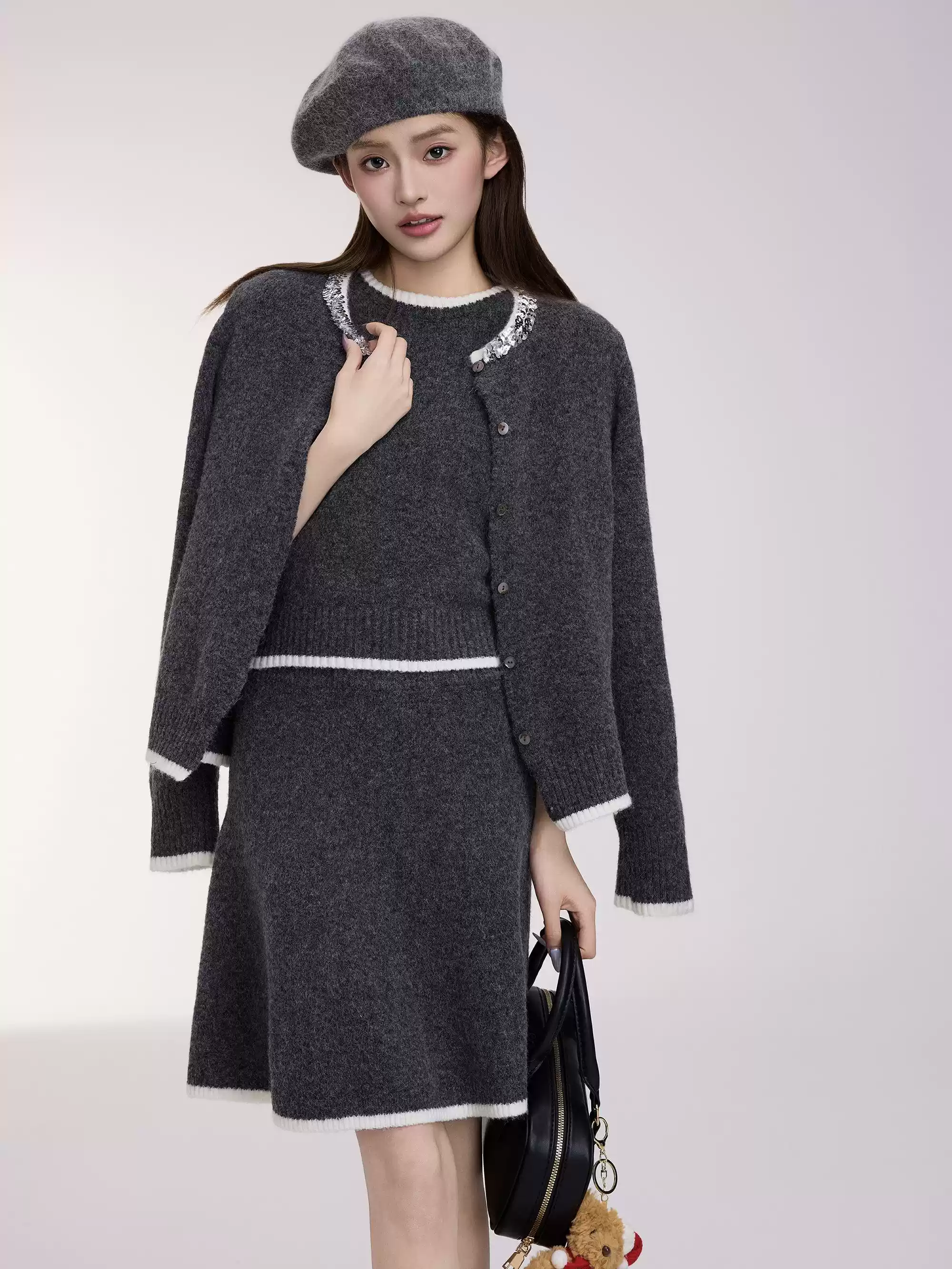 OTEBANBASS Grey Knit Three-Piece Outfit Set
