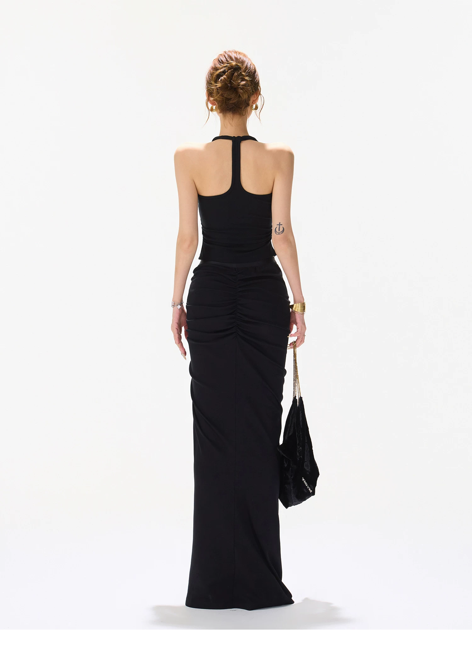 CYNR Halter Neck Knot Front Tank Top & Drawstring Bodycon Skirt