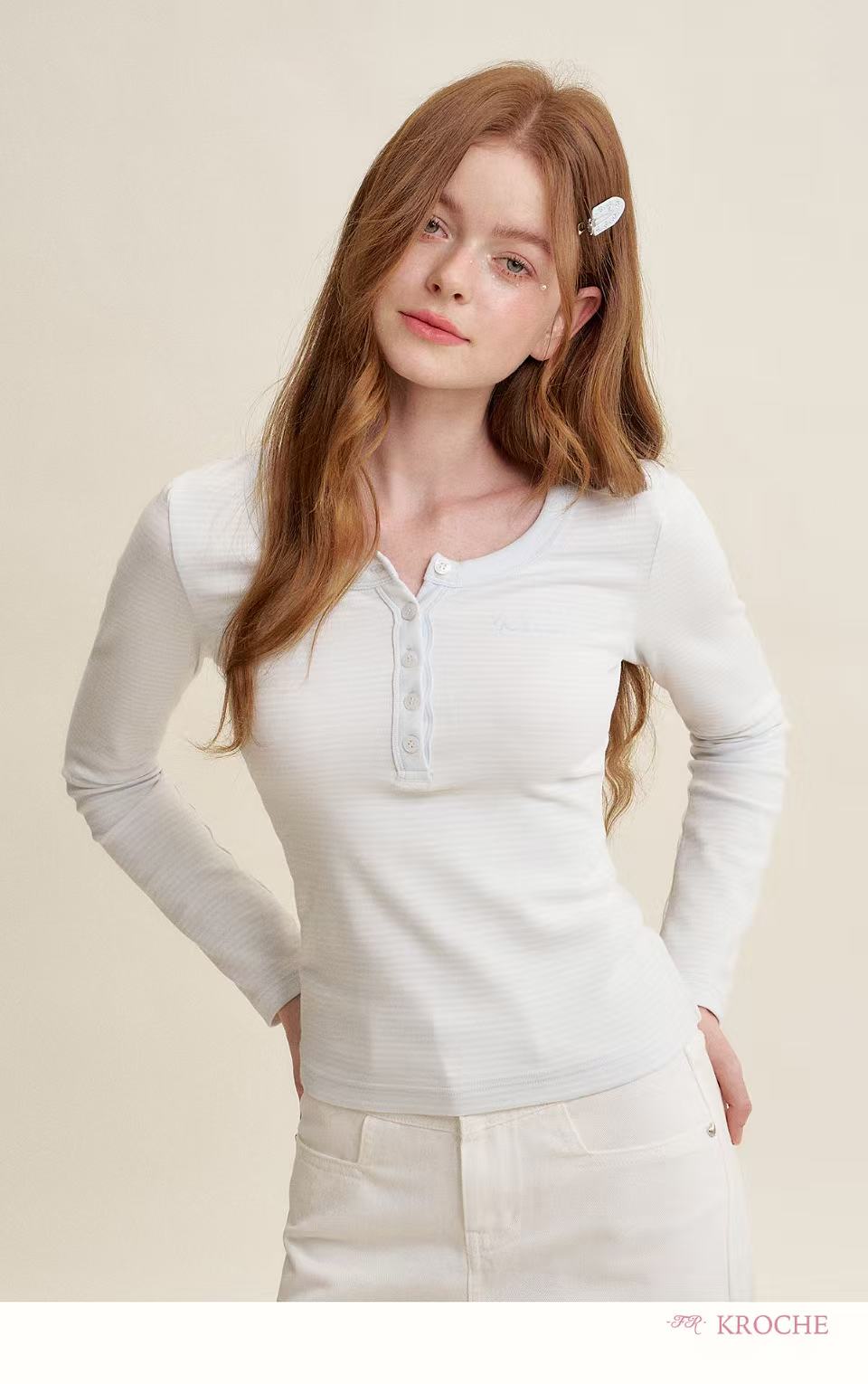 Kroche Striped button slim fit long sleeved T-shirt