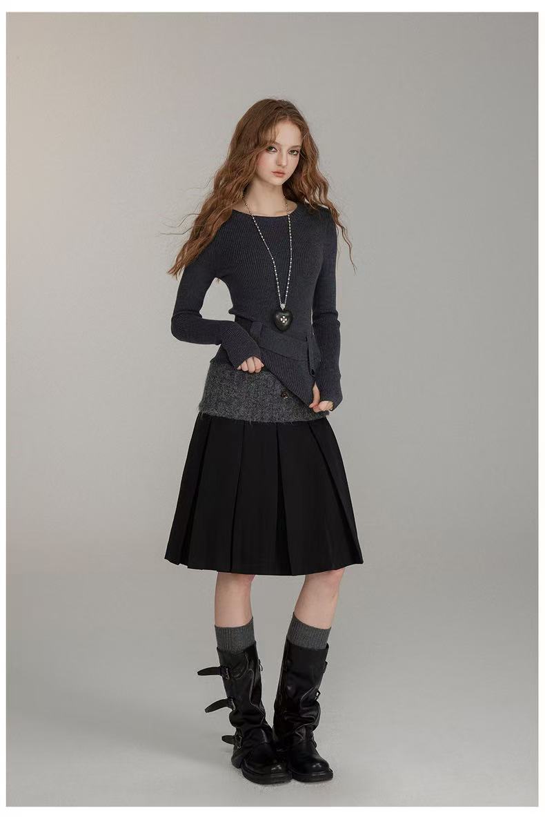 VIA PITTI V24DK285 Belt embellished woolen base top(2color)