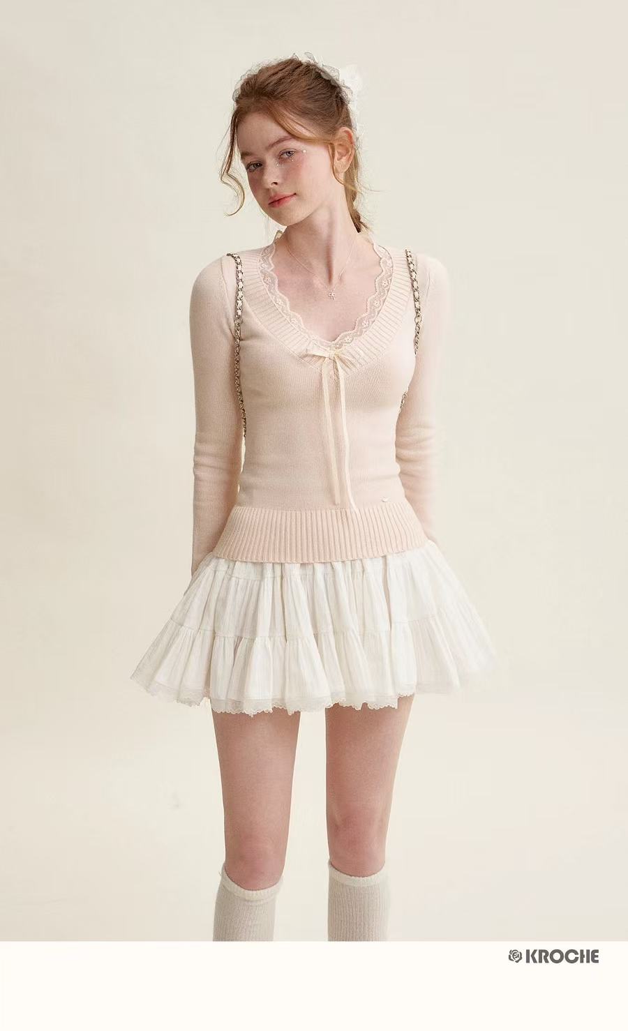 Kroche Peach pink tie up sweater