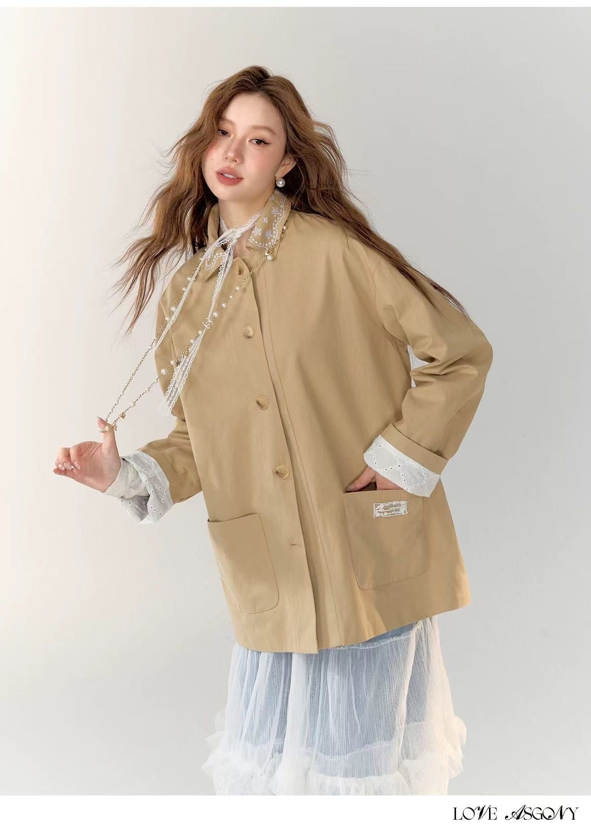 AsGony ASG24726 Lace patchwork casual jacket