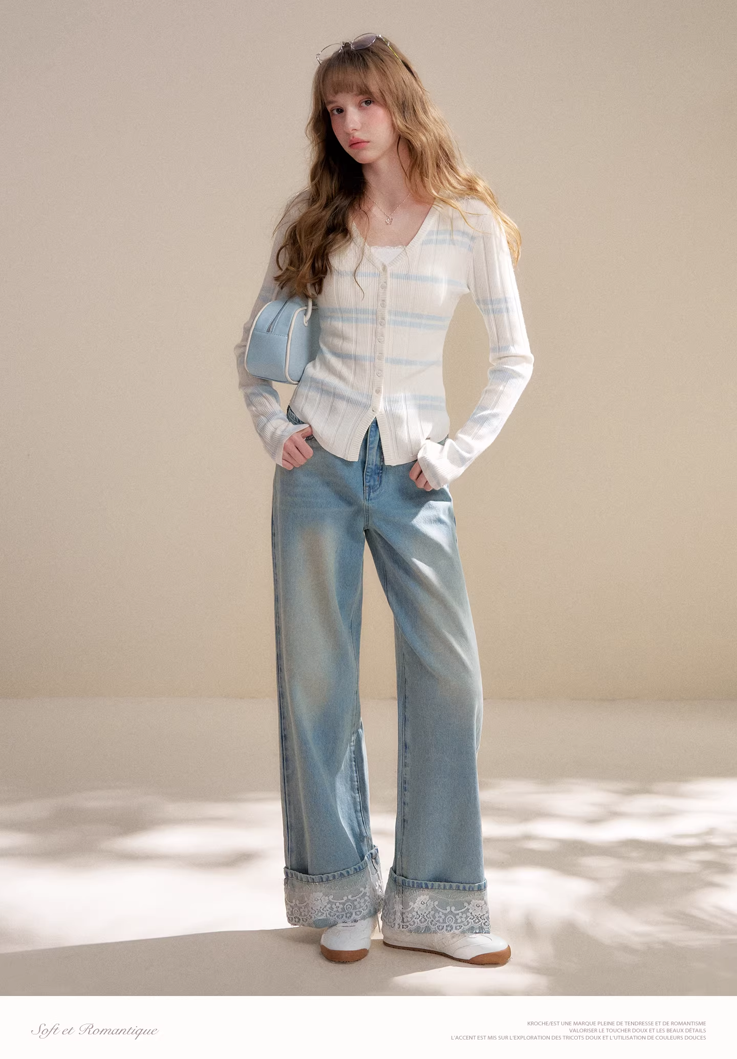 Kroche KP8076 Hollow lace patchwork top