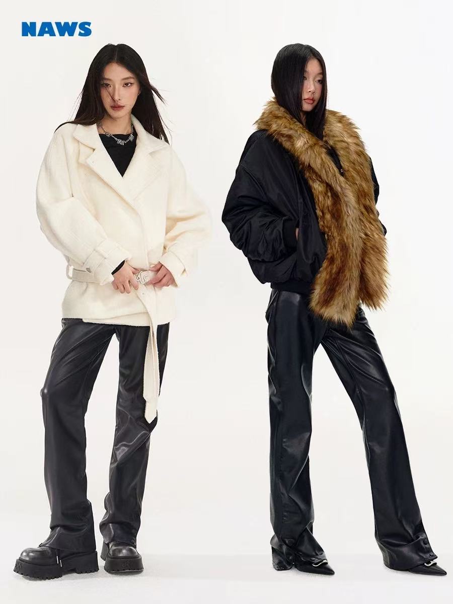 NAWS Skinny black straight leg leather pants