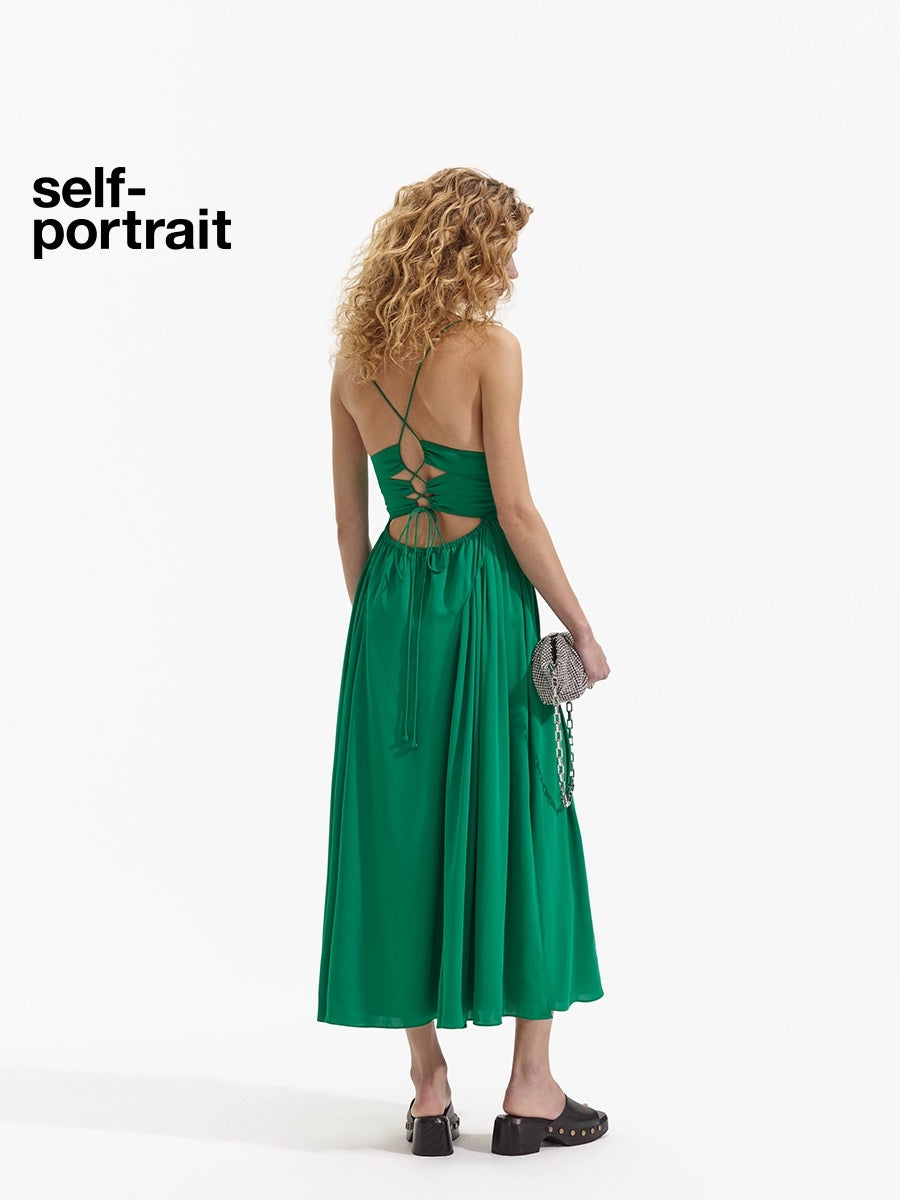 Self-Portrait GREEN STRAPPY MIDI DRESS