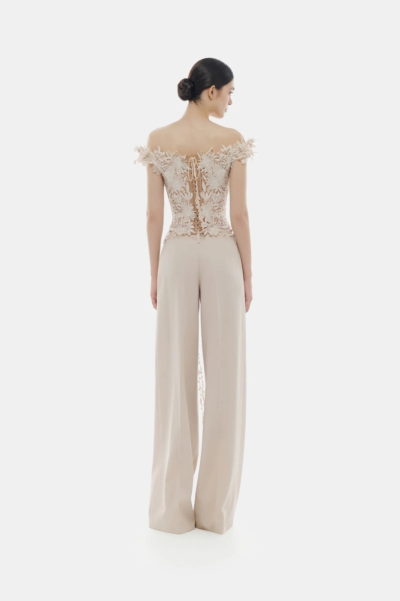 Montsand Beige Flower Beaded Corset Top