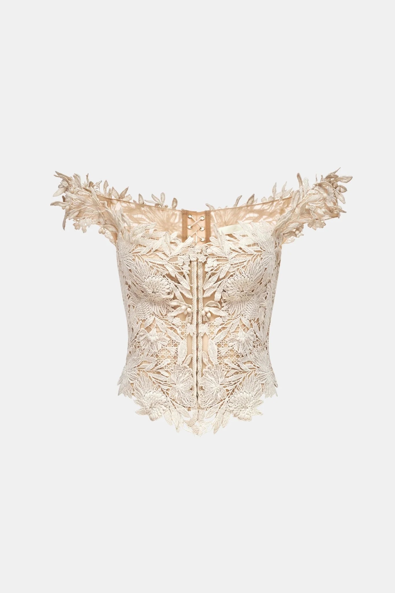 Montsand Beige Flower Beaded Corset Top