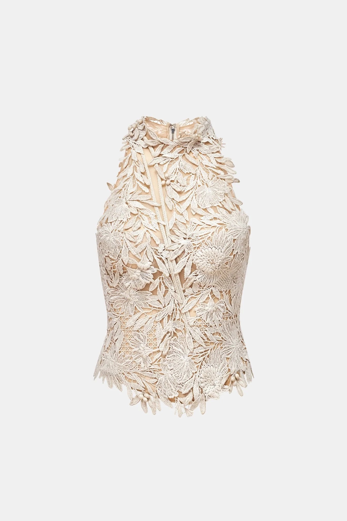Montsand Beige Flower Beaded Top