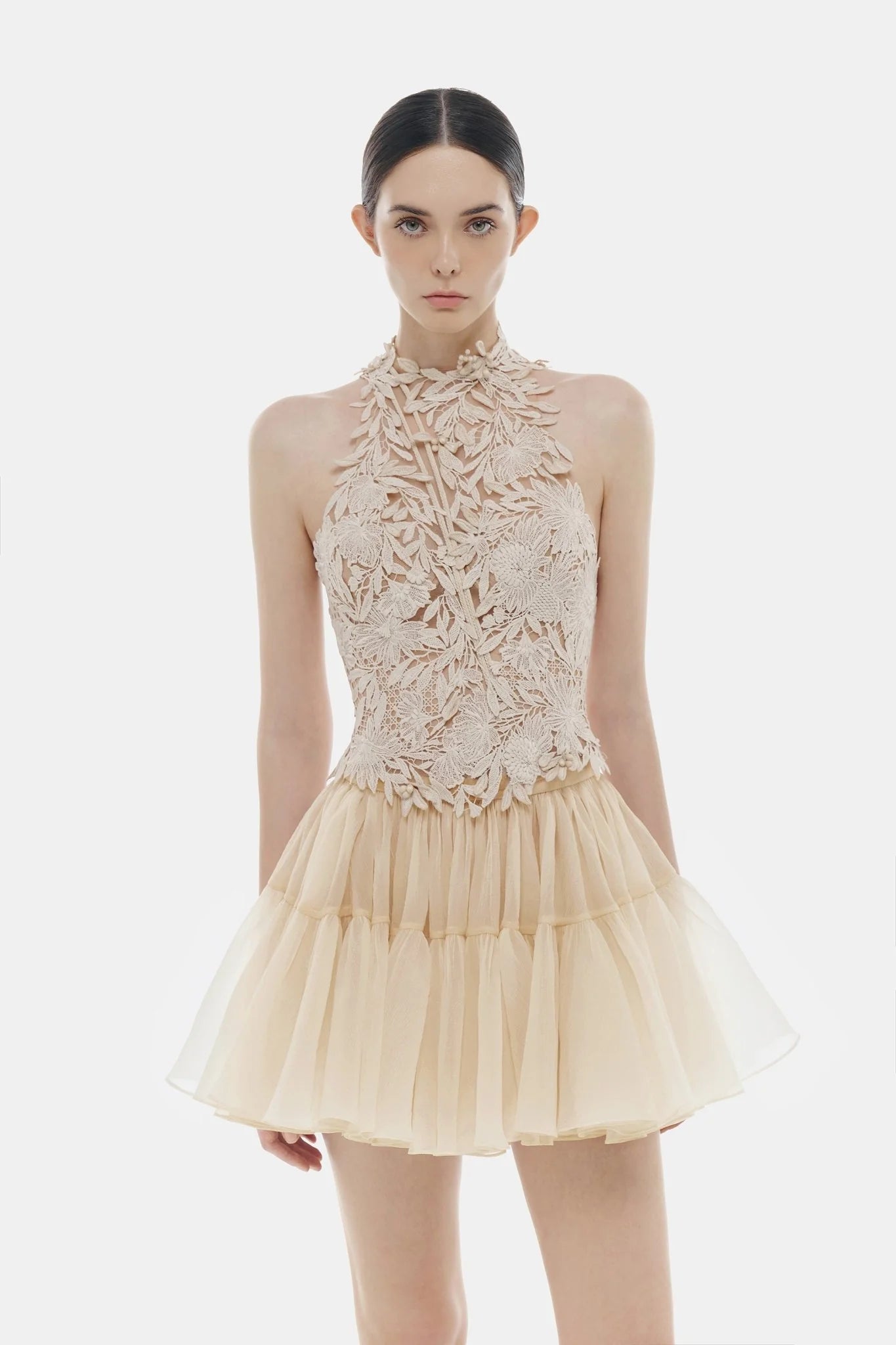 Montsand Beige Layered Tulle Mini Skirt